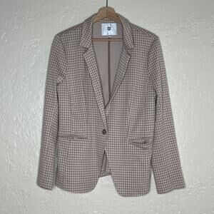 Betabrand Women's Beige White Gingham Classic Ponte Knit Button Blazer Sz Large
